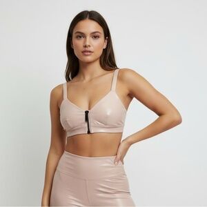 Alo Yoga Liquid Sports Size XS Bralette Nectar Strappy‎ Front Zip Faux Leather